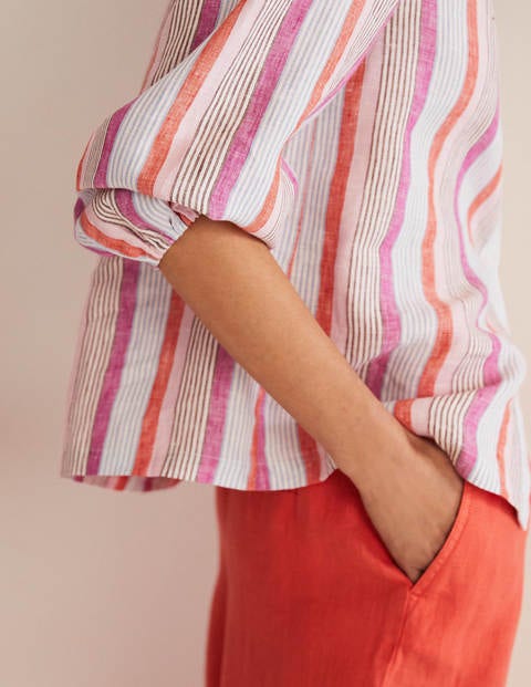 Becky Full Sleeve Linen Blouse - Firecracker, Cameo Pink Stripe