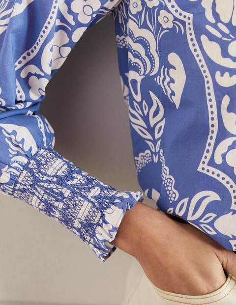 Smocked Cuff Printed Top - Bluebell, Passion Bloom