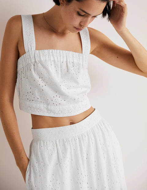 Cropped Cotton Top - White, Broderie
