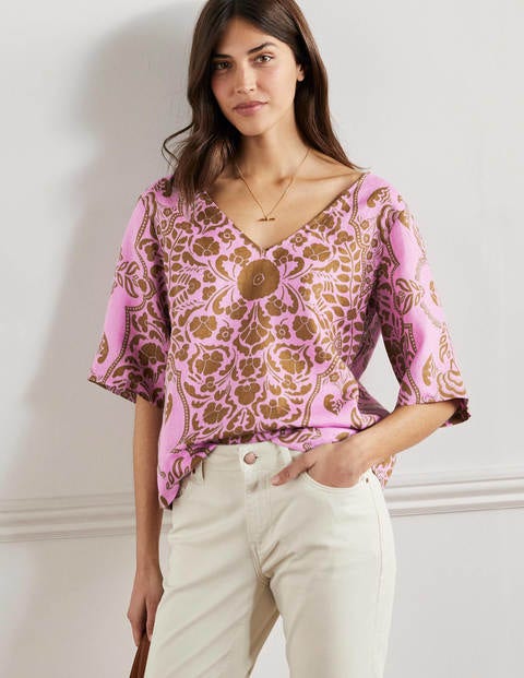 Linen Wide Sleeve Top - Orchid Petal, Passion Bloom