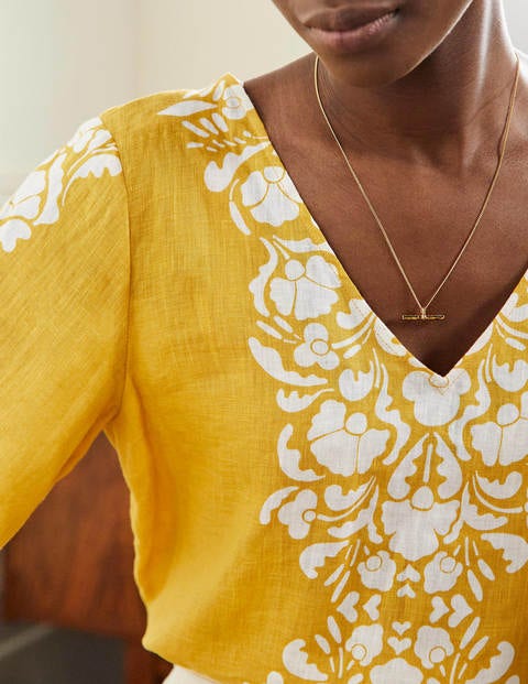Linen Wide Sleeve Top - Butter Yellow, Passion Bloom