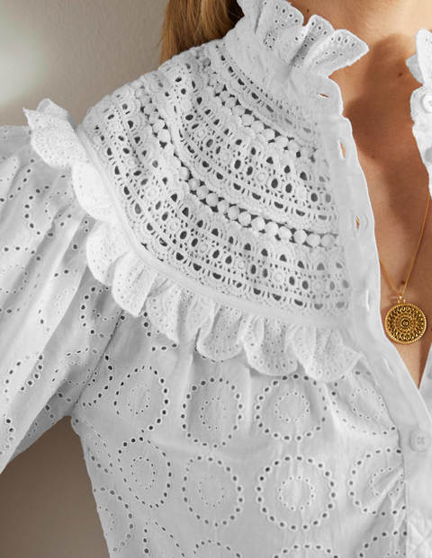 Top manches courtes Faye en broderie anglaise - Blanc