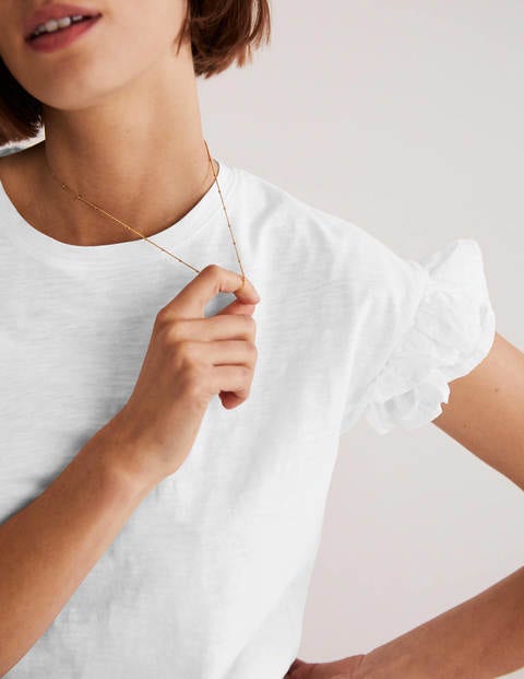 Woven Frill Sleeve T-shirt - White