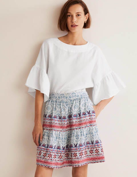 Frilly Full Sleeve Linen Top - White 