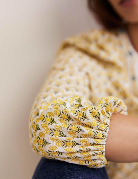 Top en jersey imprimé à col cranté - Huile d'olive, motif Poppy Geo