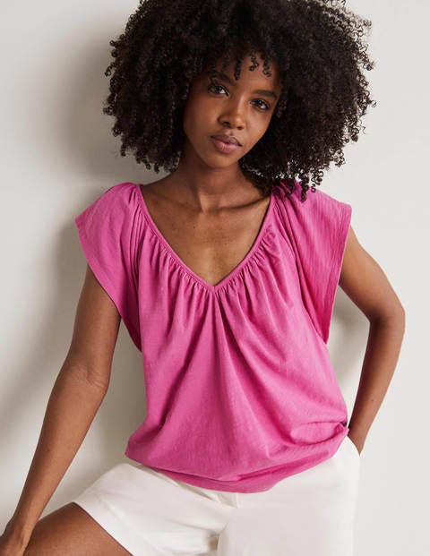 Flutter Sleeve V-neck T-shirt - Cosmos Pink