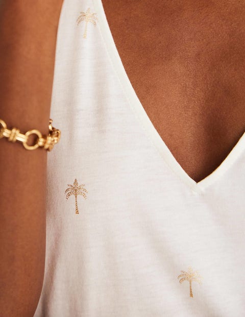 V-Neck Twist Back Jersey Top - Ivory and Gold, Paradise Palm