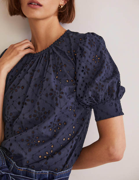 Broderie Cut-Out Detail Top - Navy