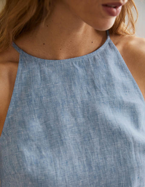 Strappy Halterneck Linen Top - Chambray
