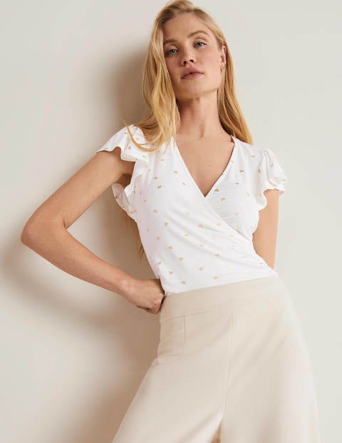 Flutter Sleeve Wrap Top - Ivory, Spaced Bud