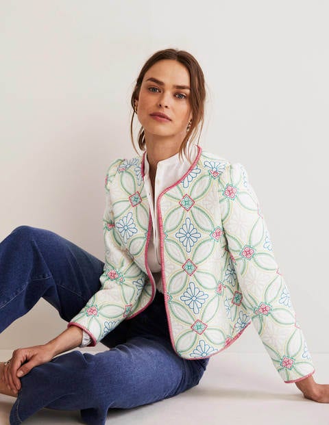 Embroidered Quilted Jacket - Ivory, Multi Quilting