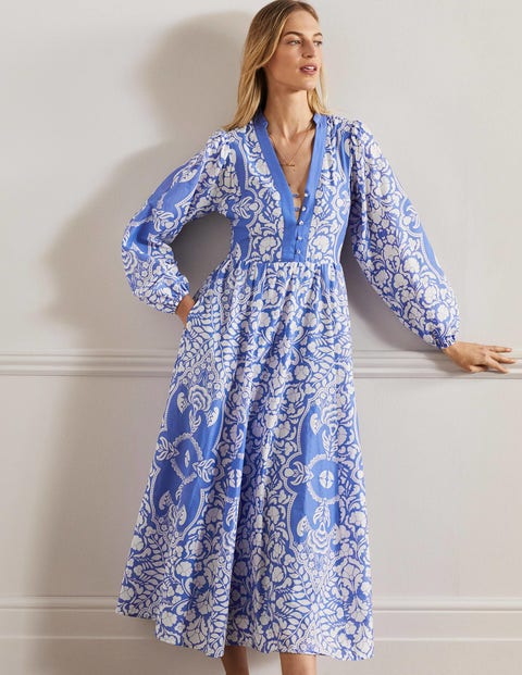 Notch Neck Cotton Maxi Dress - Bluebell, Passion Bloom