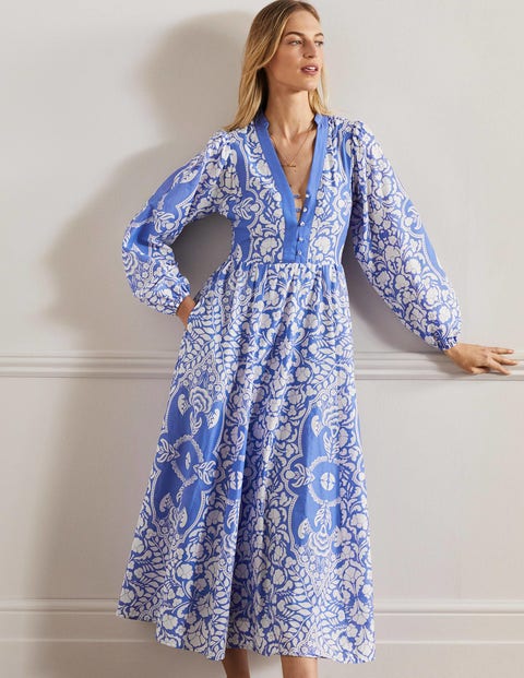 Notch Neck Cotton Maxi Dress - Lemon 