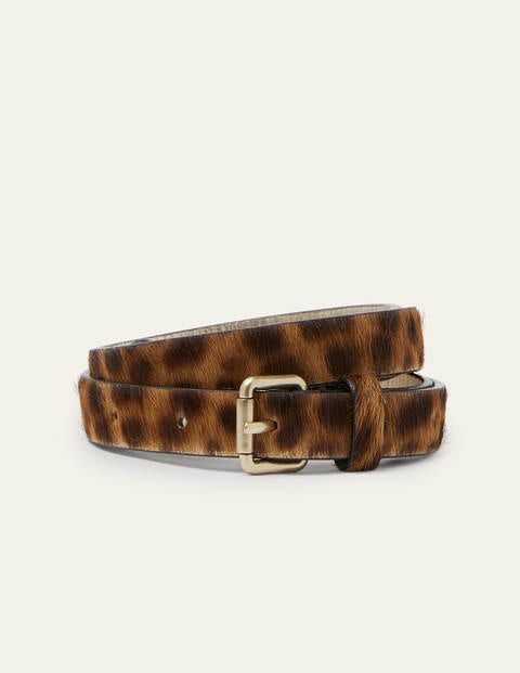 Skinny Buckle Belt - Tan Leopard