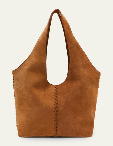 Suede Stitch Detail Hobo Bag - Tan