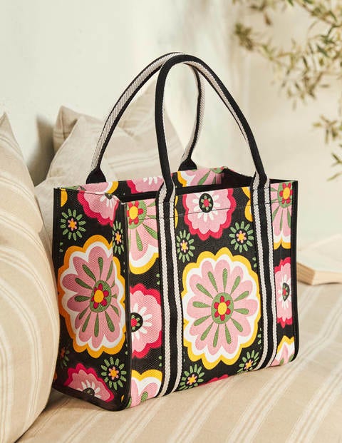 Structured Canvas Tote Bag - Black, Opulent Daisy