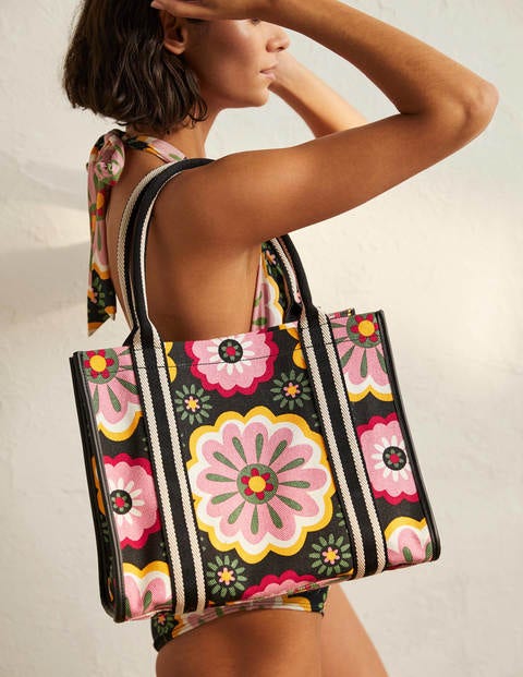 Structured Canvas Tote Bag - Black, Opulent Daisy