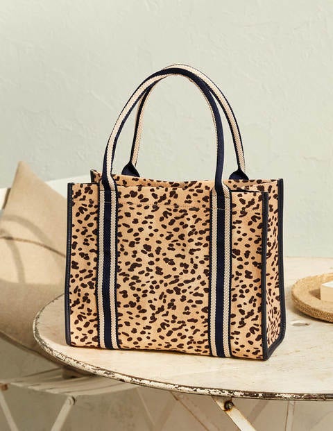 Structured Canvas Tote Bag - Natural Leopard