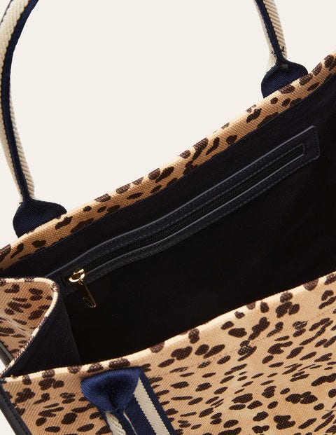 Structured Canvas Tote Bag - Natural Leopard