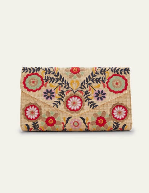 Embroidered Clutch Bag - Natural