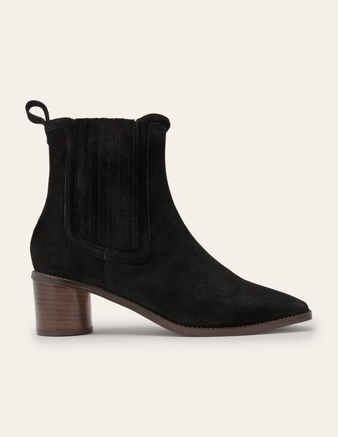 Round Heel Suede Chelsea Boots - Black