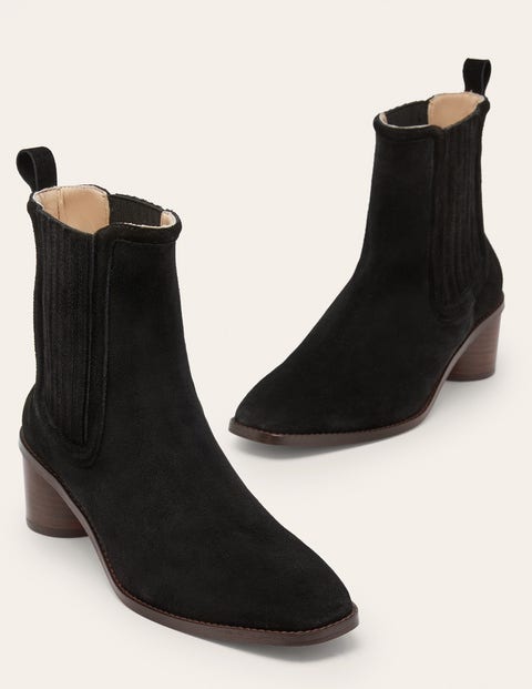 Bottines chelsea à talons ronds en daim - Noir Bottines chelsea à talons ronds en daim - Noir