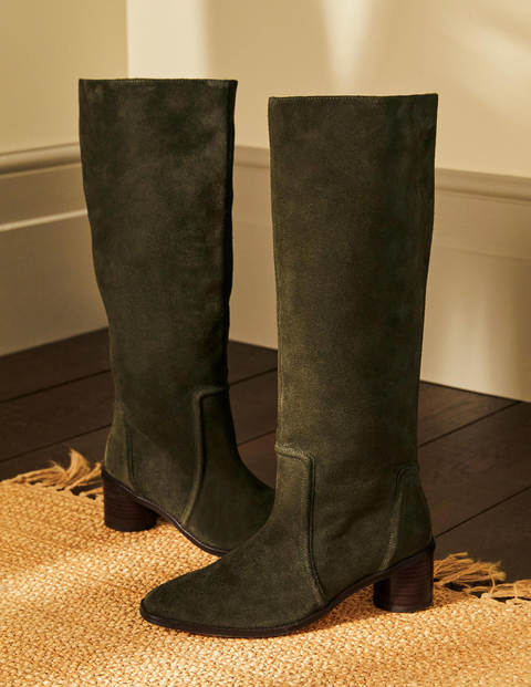 Kniehohe Stiefel aus Veloursleder - Sumpfgrün