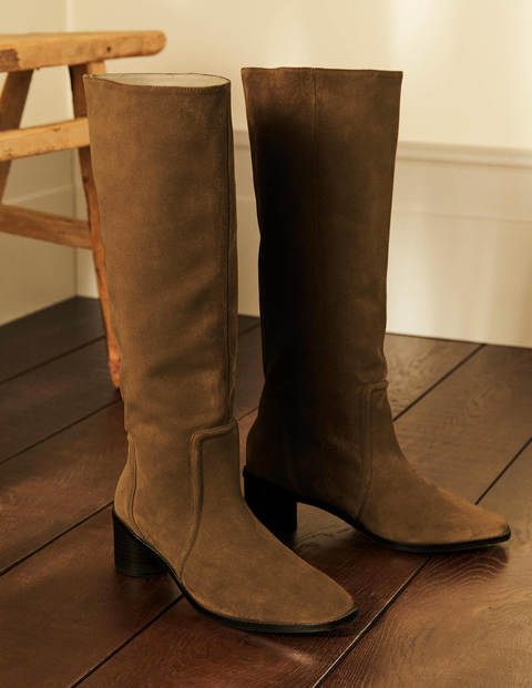 Suede Knee High Boots - Tobacco