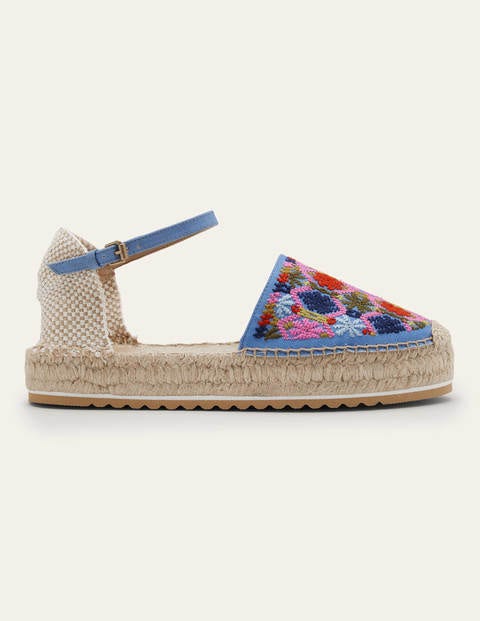Espadrilles à plateforme plate - Broderie chambray