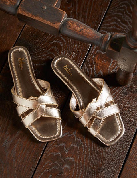 Geometrische flache Slipper - Blassgold-Metallic Geometrische flache Slipper - Blassgold-Metallic