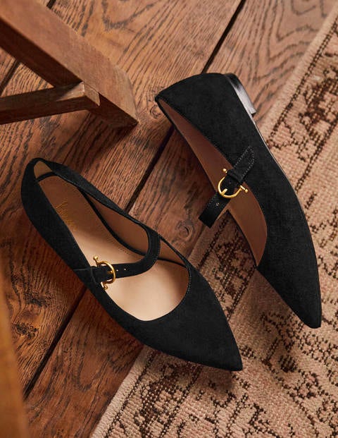 Pointed Toe Mary Jane Shoes - Black