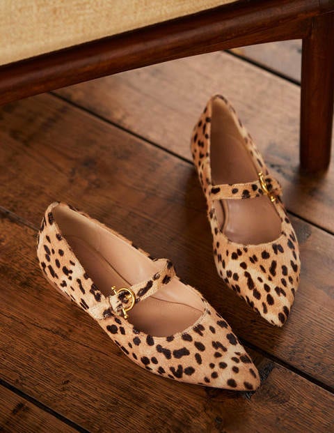 Pointed Toe Mary Jane Shoes - Neutral Leopard