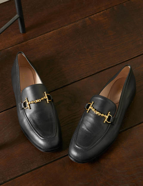 Snaffle Detail Leather Loafers - Black