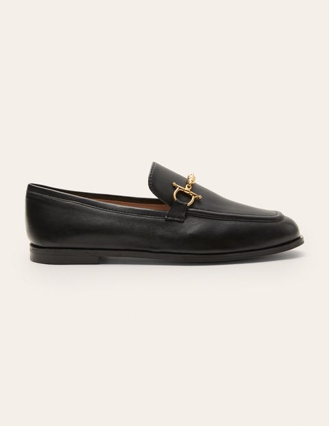 Snaffle Detail Leather Loafers - Black