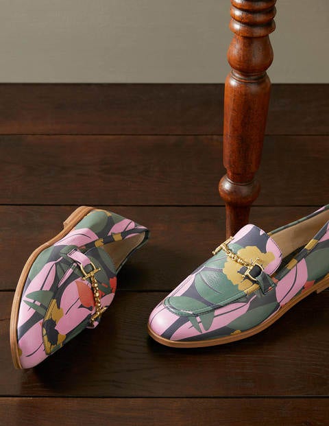 Snaffle Detail Leather Loafers - Navy, Abstract Bloom