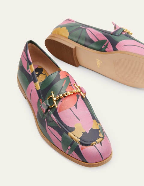 Snaffle Detail Leather Loafers - Navy, Abstract Bloom