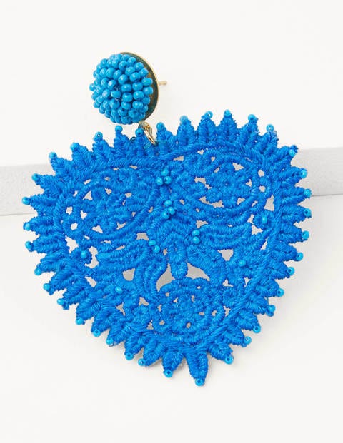Beaded Heart Earrings - Moroccan Blue