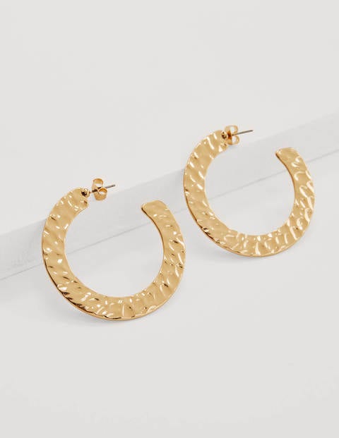 Hammered Hoop Earrings - Gold Metallic