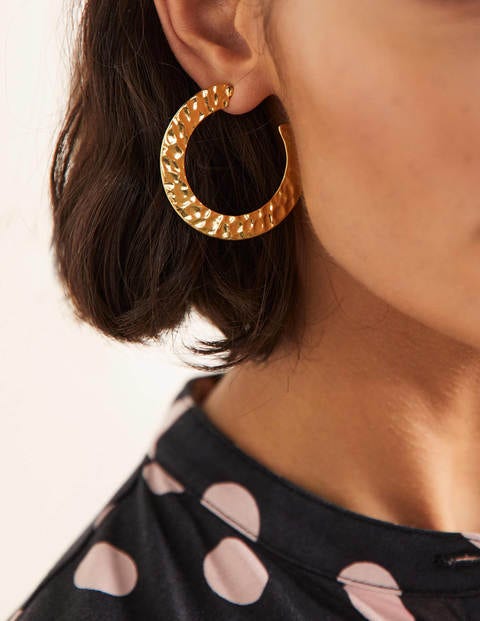 Hammered Hoop Earrings - Gold Metallic Hammered Hoop Earrings - Gold Metallic