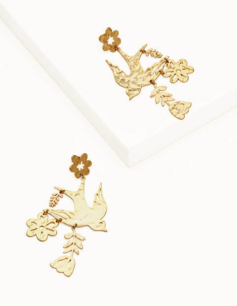 Hammered Botanical Earrings - Gold Metallic