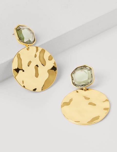 Jewel Hammered Disk Earrings - English Ivy/Gold Metallic