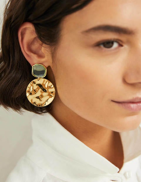 Jewel Hammered Disk Earrings - English Ivy/Gold Metallic Jewel Hammered Disk Earrings - English Ivy/Gold Metallic
