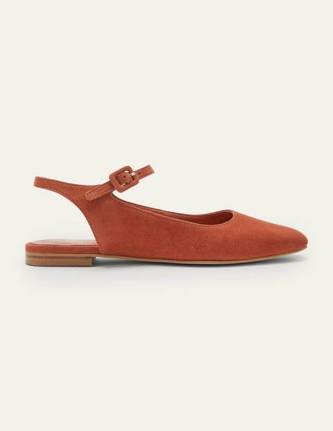Square Toe Flat Slingbacks - Copper Red Suede