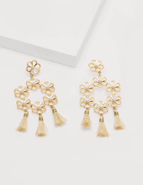 Floral Tassel Earrings - Gold Metallic