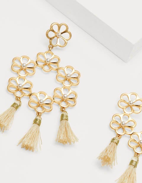 Floral Tassel Earrings - Gold Metallic