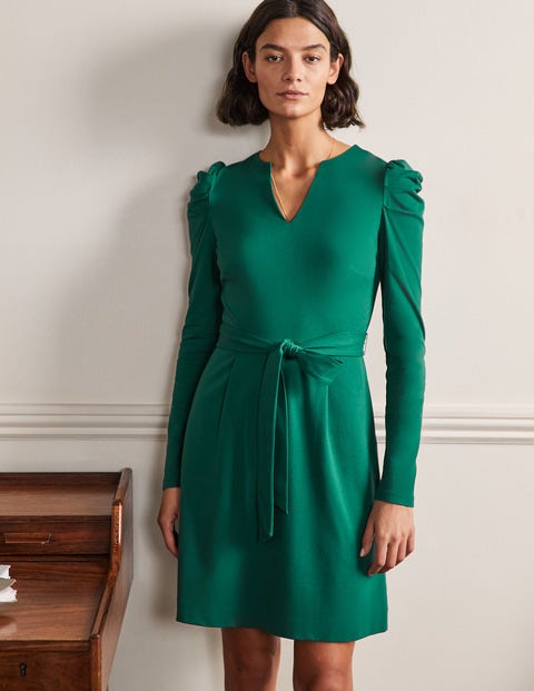 Puff Sleeve Jersey Dress - Deep Forest Puff Sleeve Jersey Dress - Deep Forest