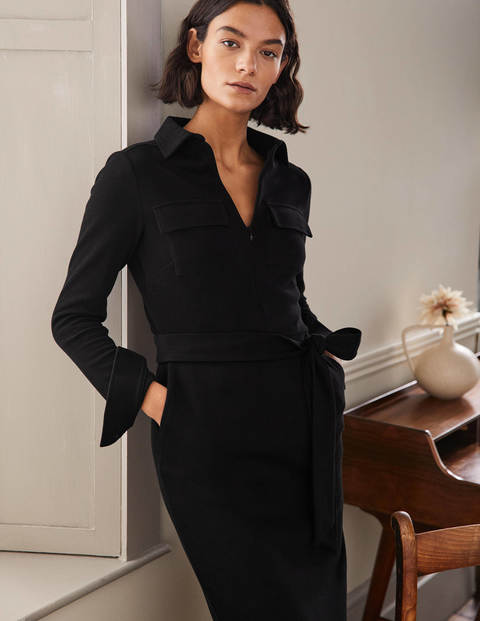 Jersey Midi Shirt Dress - Black Jersey Midi Shirt Dress - Black