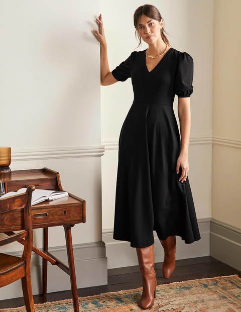 V-Neck Jersey Midi Dress - Black | Boden US