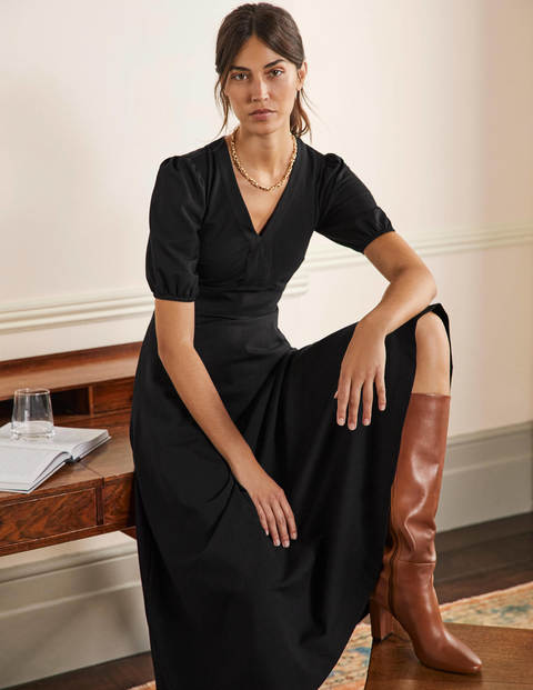 V-Neck Jersey Midi Dress - Black V-Neck Jersey Midi Dress - Black