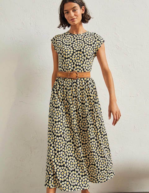 Easy T-Shirt Midi Dress - Black, Ditsy Swirl Easy T-Shirt Midi Dress - Black, Ditsy Swirl